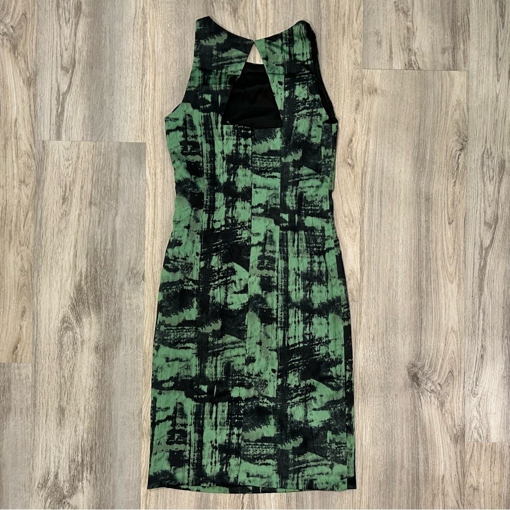 NWT Jay Godfrey Green Black Abstract Sleeveless Stretch Knee Length Dress Size 4 - Picture 5 of 7